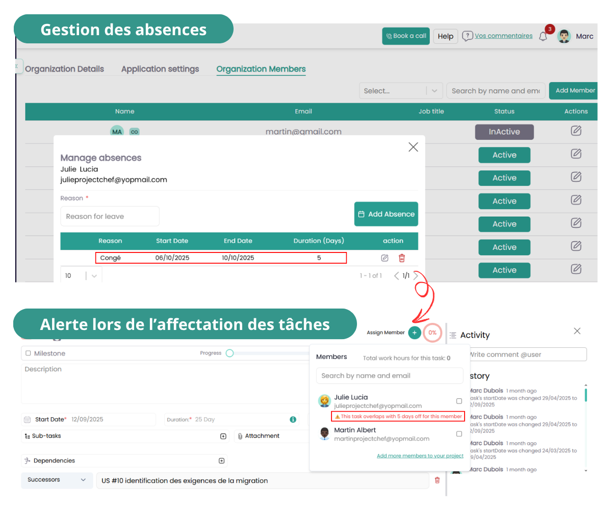 gestion des absences et alerte lors affectation tâches gestion des absences et alerte lors affectation tâches